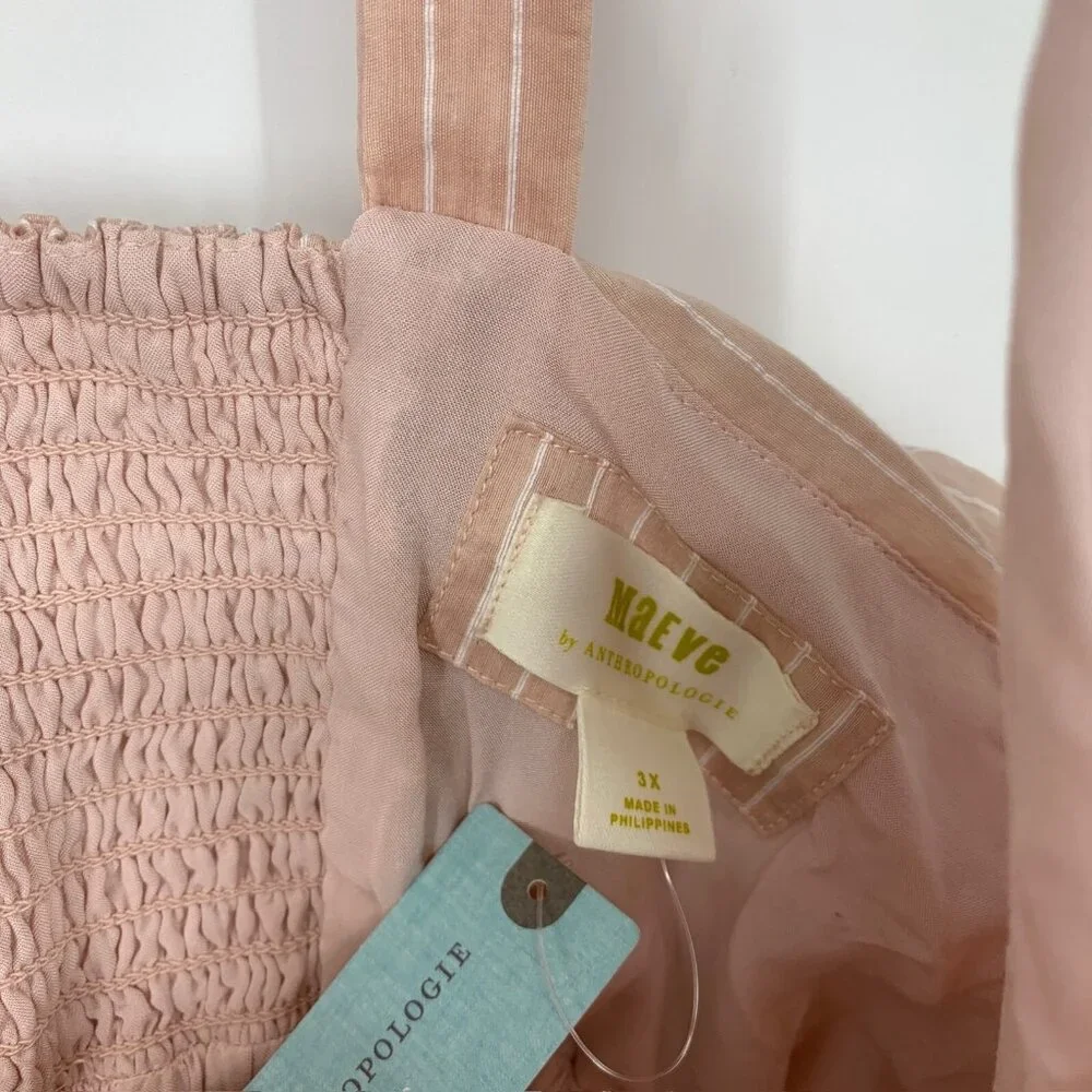 Anthropologie Maeve Top Shirred Peplum Crop Pink Stripe Sleeveless